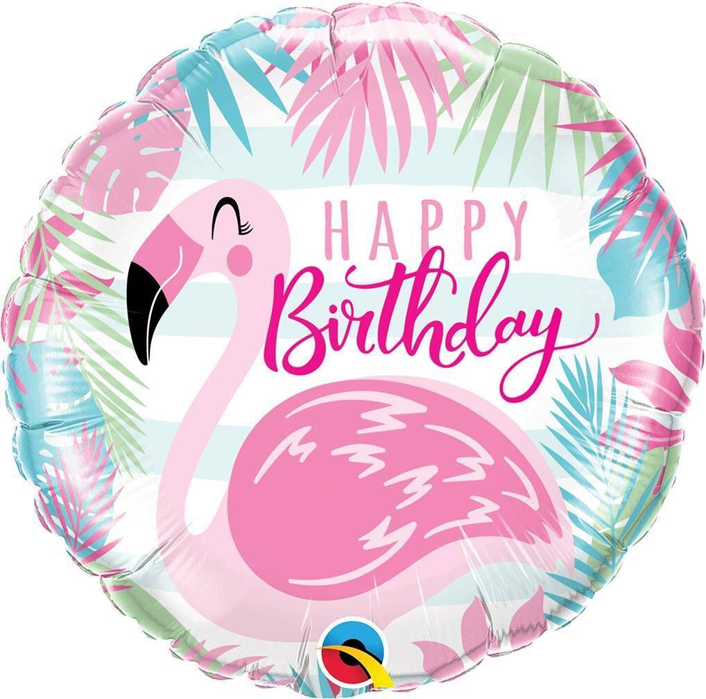 Foil Balloon Round Birthday Pink Flamingo 18in