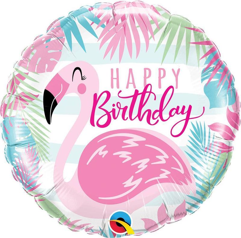 Foil Balloon Round Birthday Pink Flamingo 18in