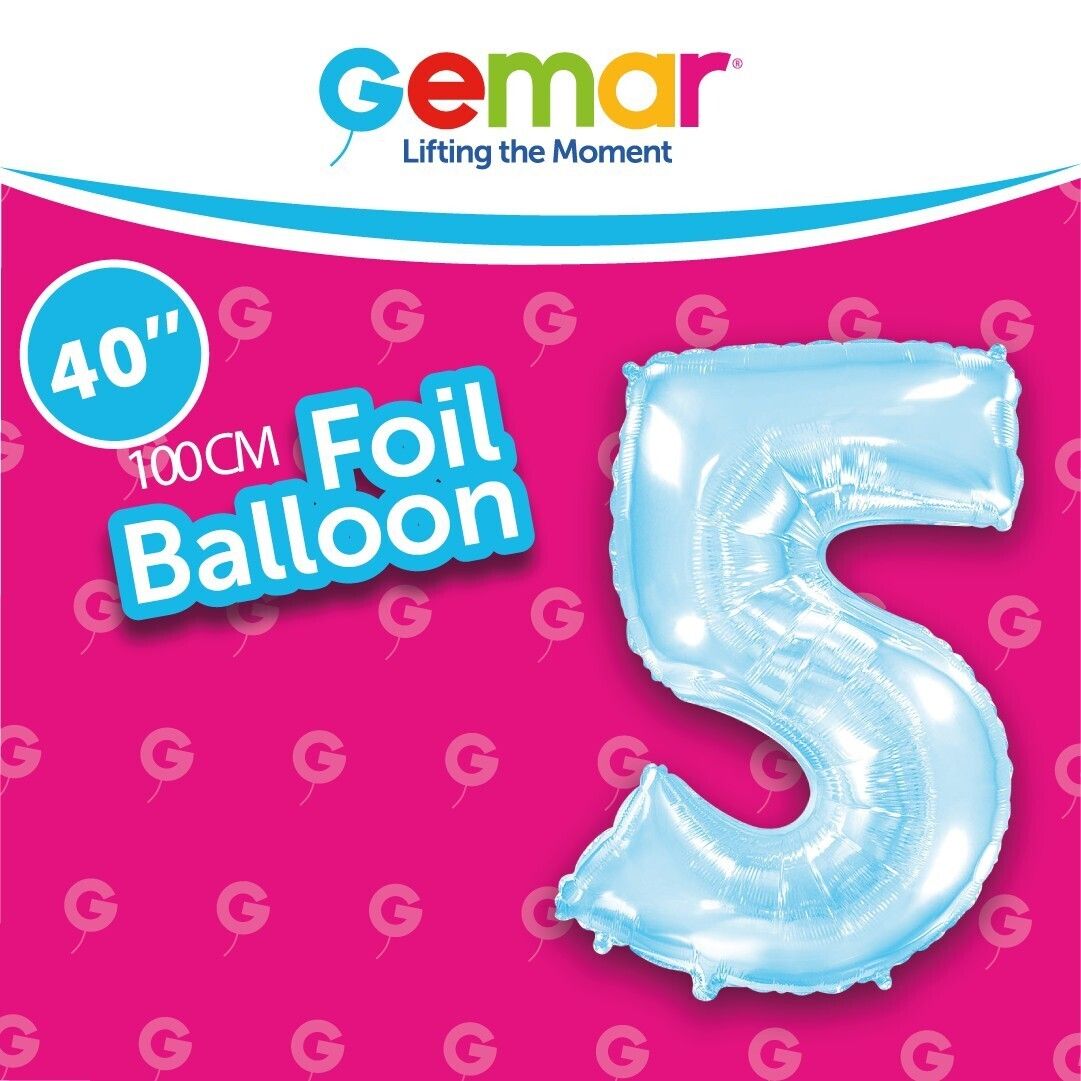 Foil Balloon Number 5 Pastel Blue 40in