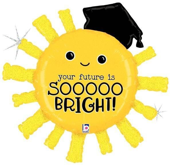 Foil Balloon Glitter Grad Sun Glitter Holographic Shape 35in