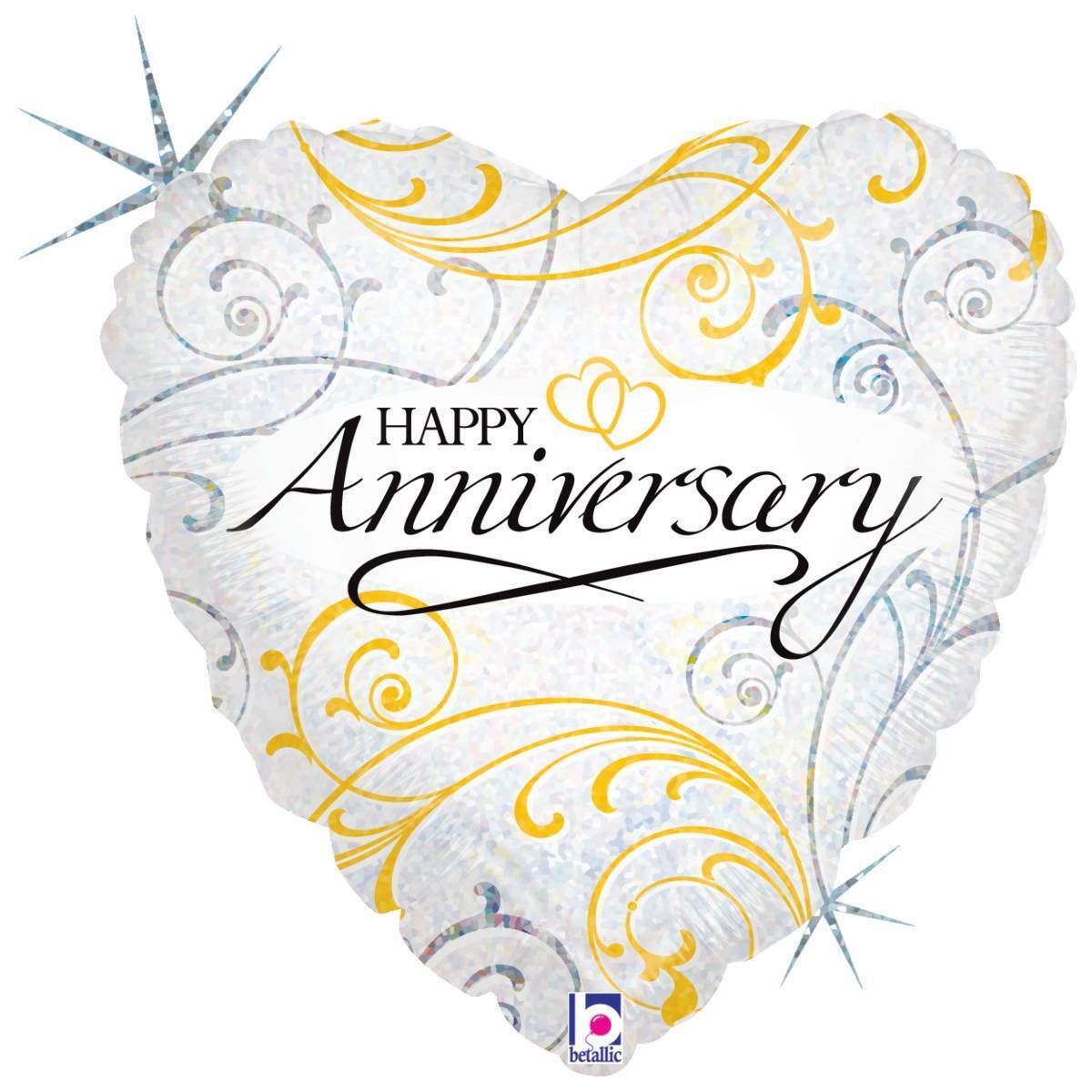 Foil Balloon Heart Filigree Anniversary Holographic 18in
