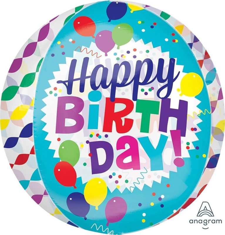 Foil balloon Orbz Clear Birthday Streamer Burst 15in