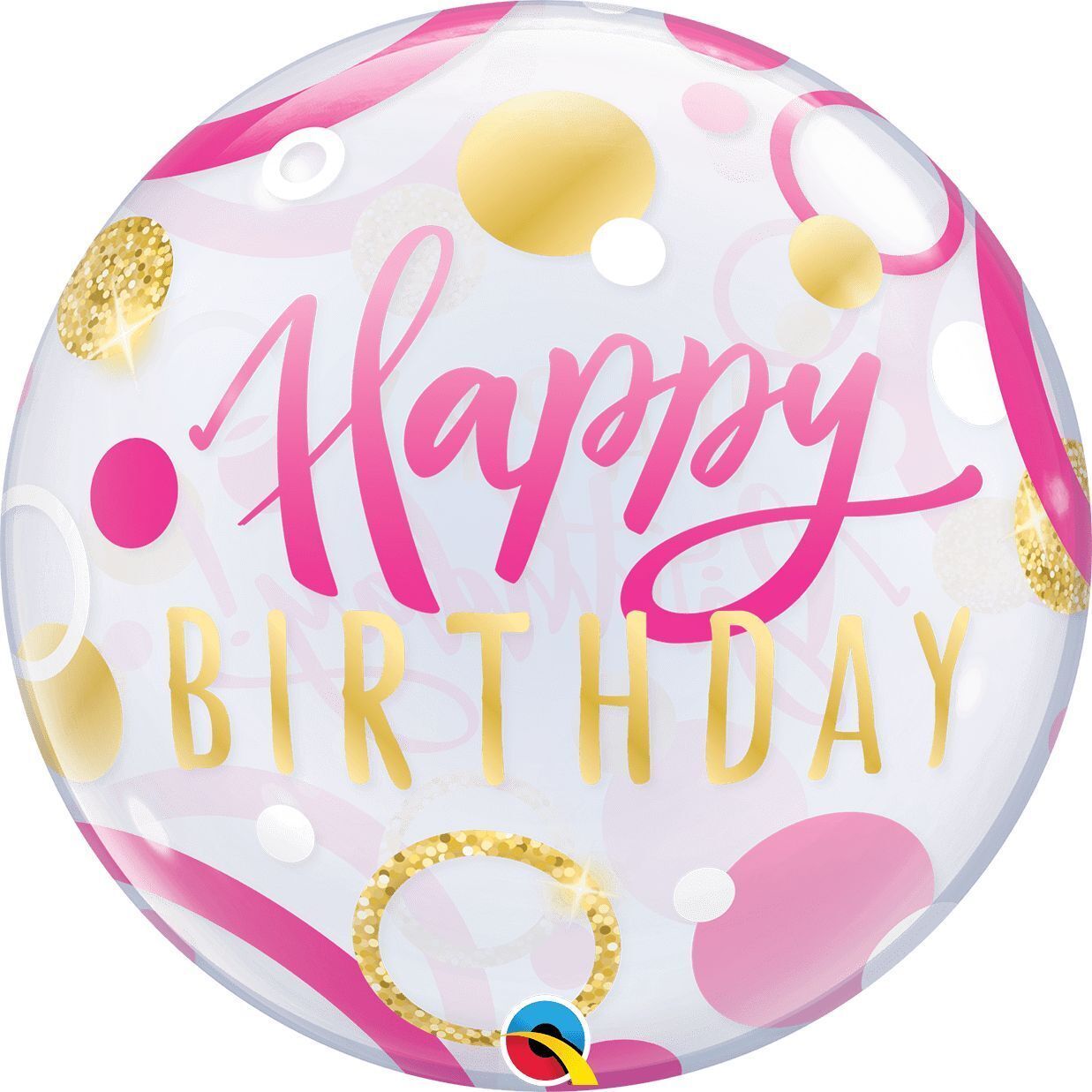 Bubble Balloon Birthday Pink & Gold Dots 22in