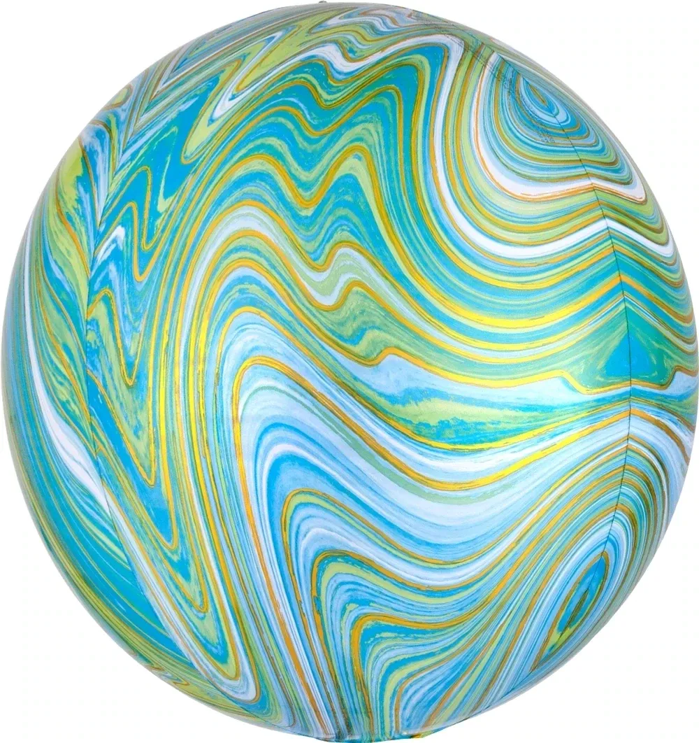 Foil Balloon Orbz Blue & Green Marblez 15in