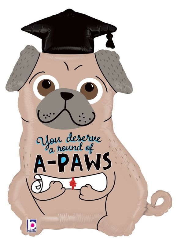 Foil Balloon Grad Pug Shape 35in