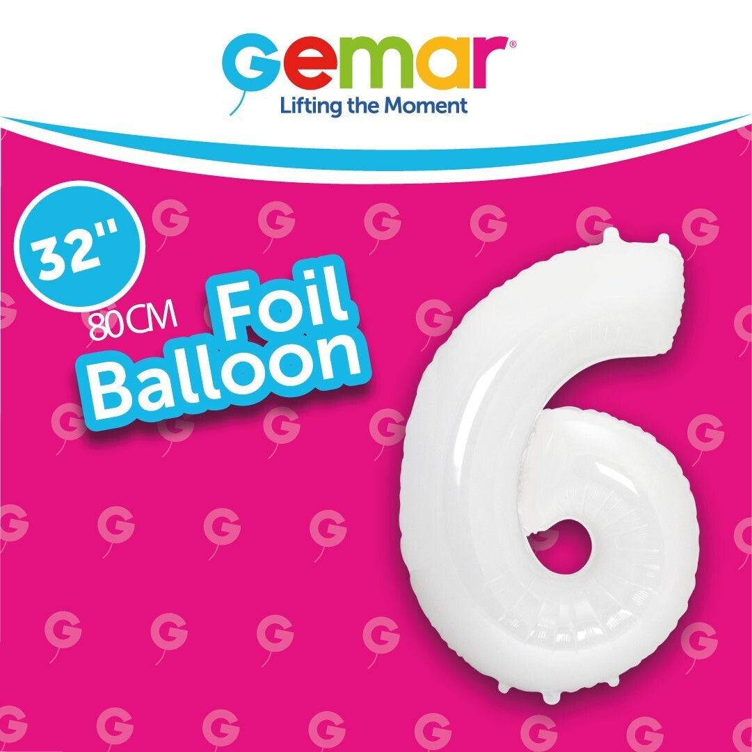 Foil Balloon Number 6 White 32in