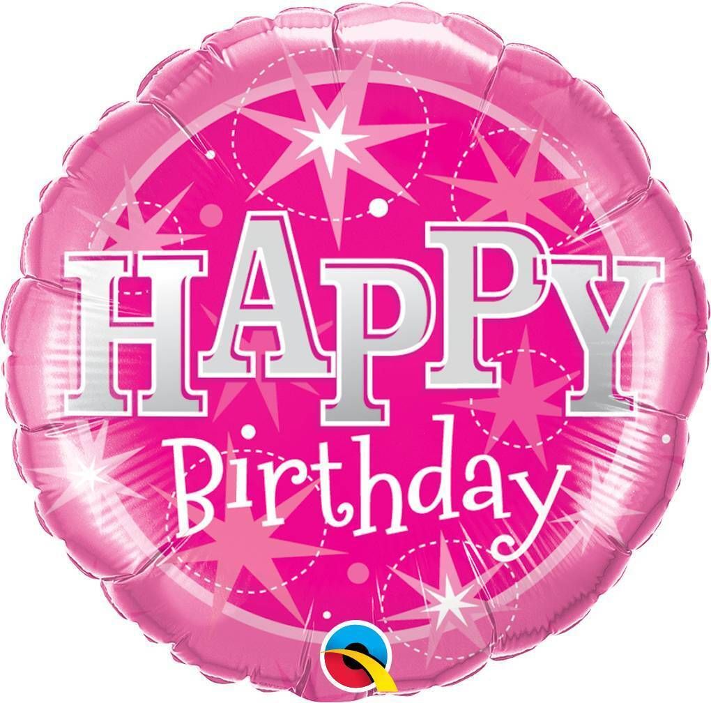 Foil Balloon Round Birthday Pink Sparkle 18in