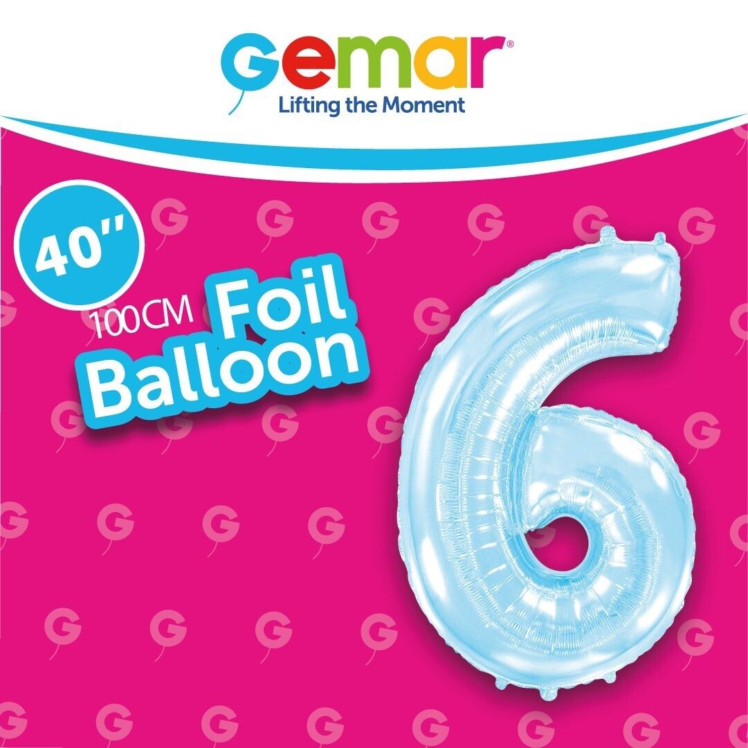 Foil Balloon Number 6 Pastel Blue 40in