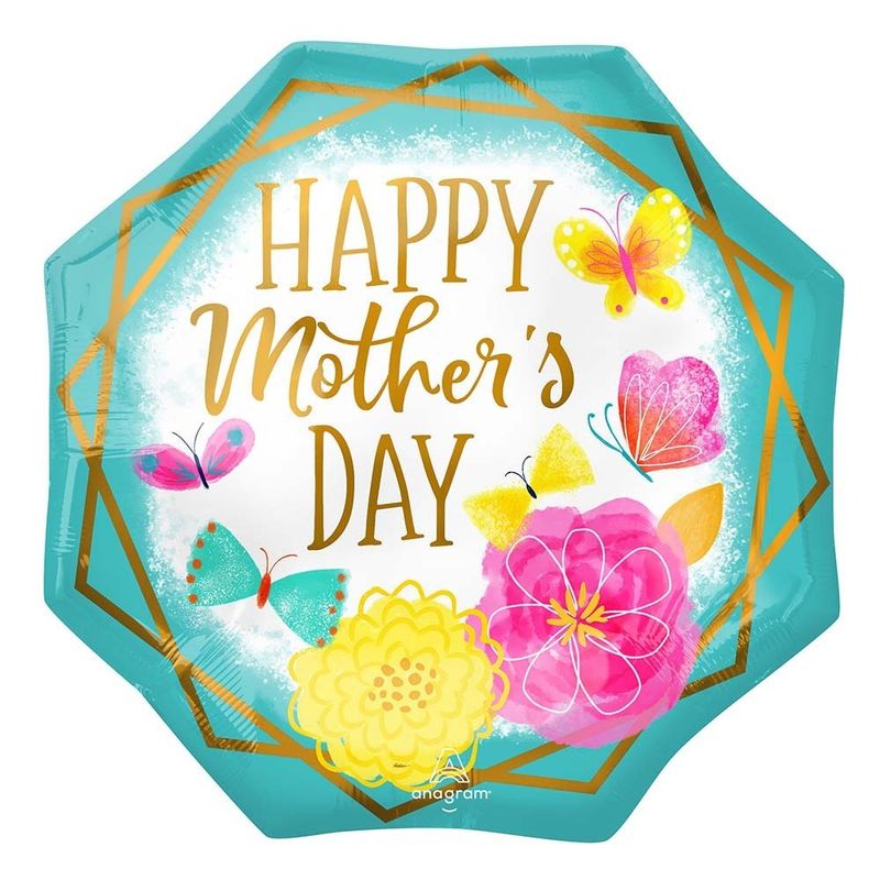 Foil Balloon Happy Mother's Day Gold Trim Octagon 22in