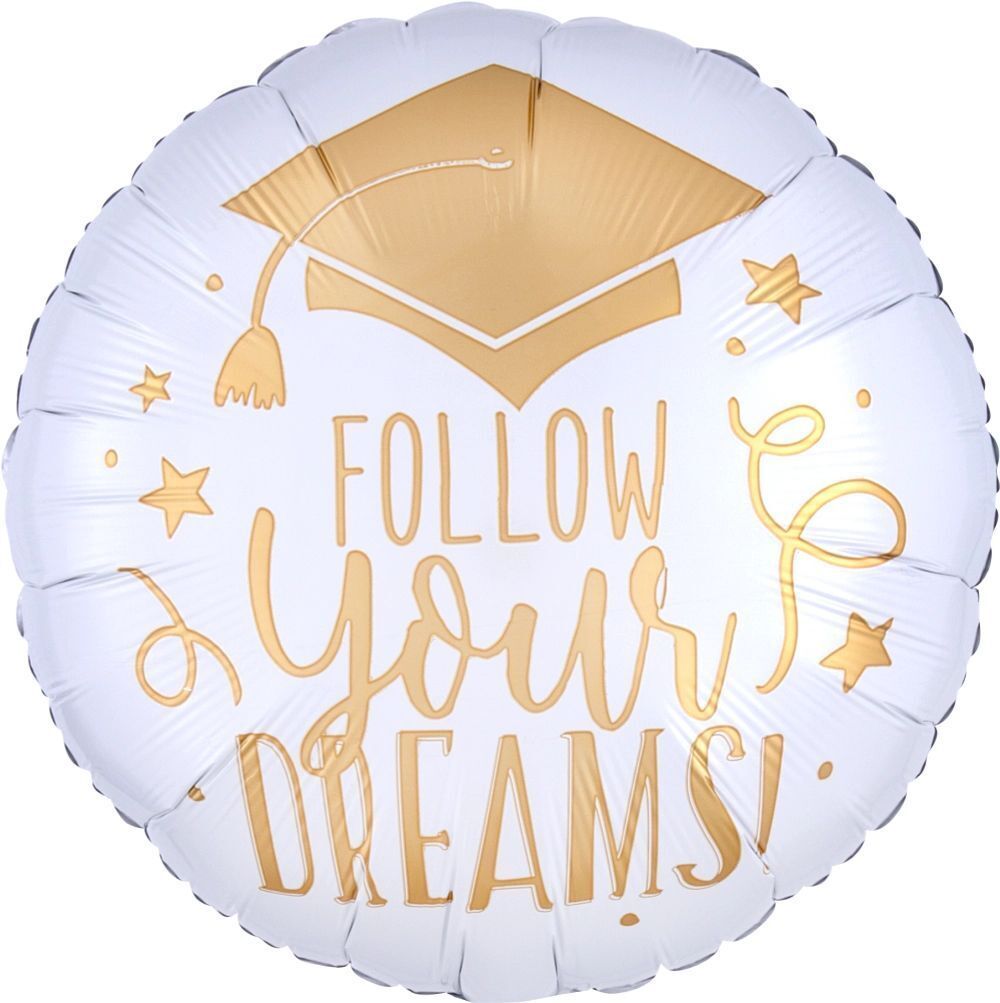 Foil Balloon Follow Your Dreams White & Gold 18in