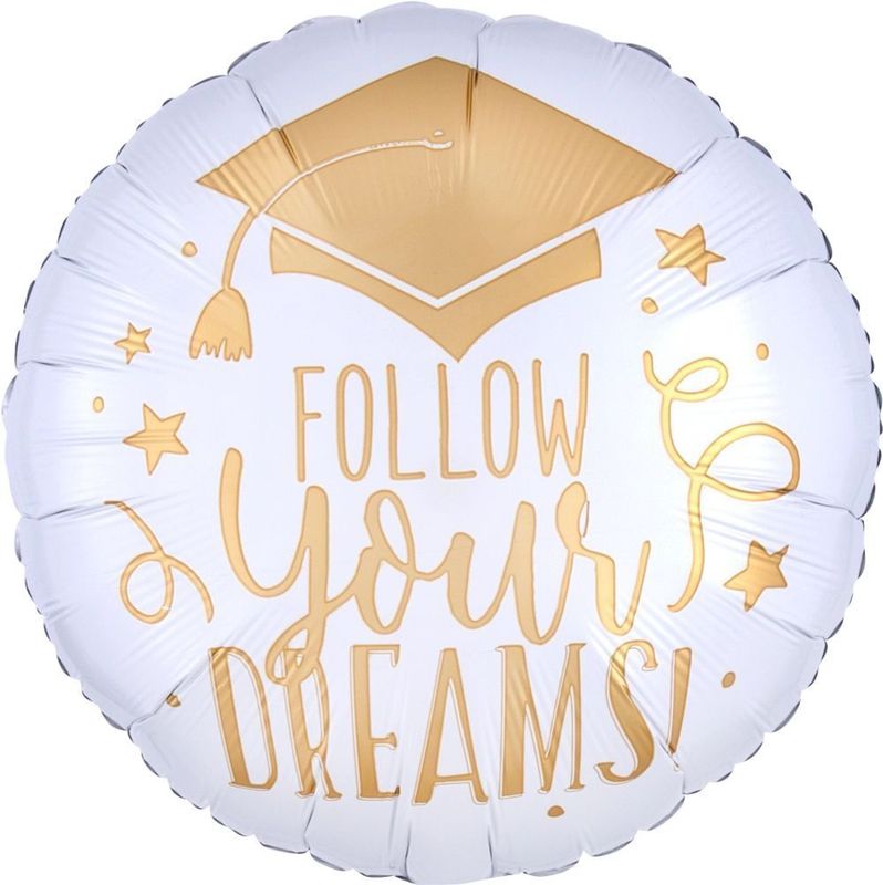 Foil Balloon Follow Your Dreams White & Gold 18in