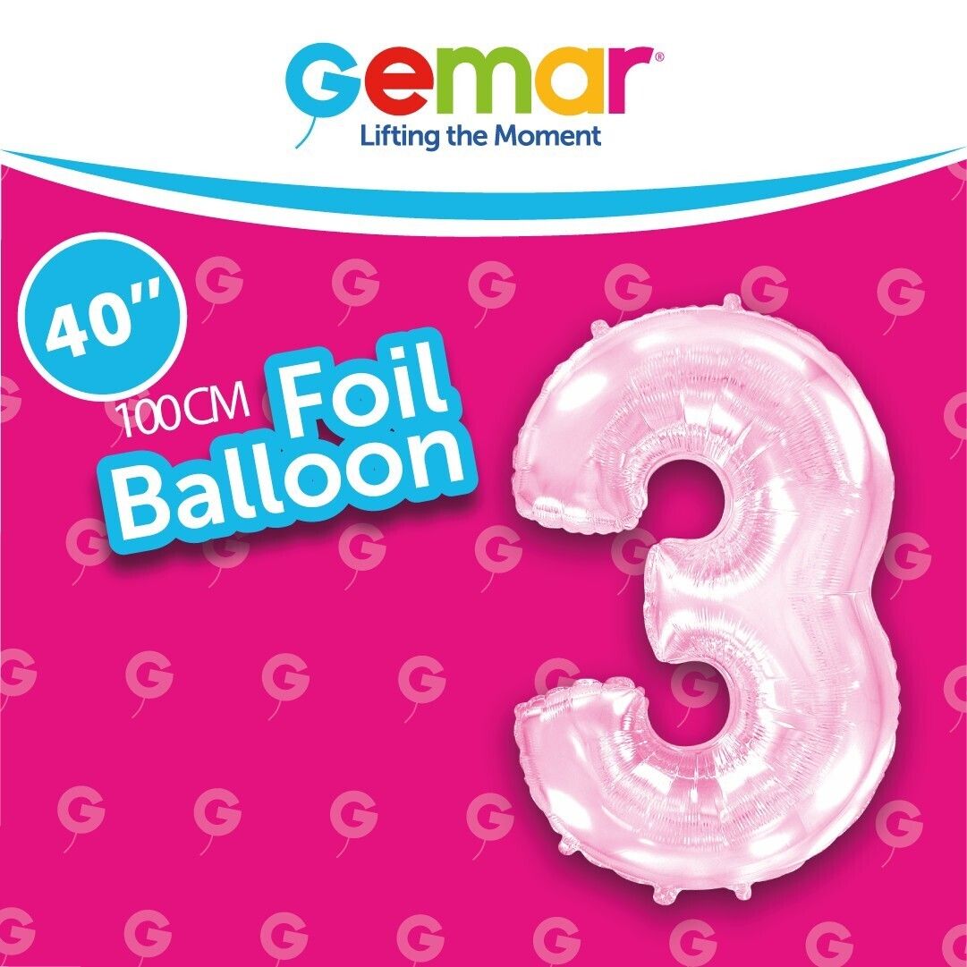 Foil Balloon Number 3 Pastel Pink 40in