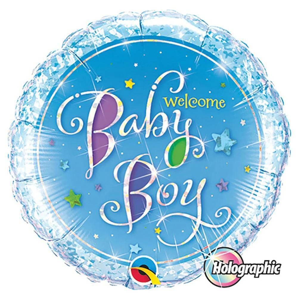 Foil balloon Welcome Baby Boy Stars Holographic 18in