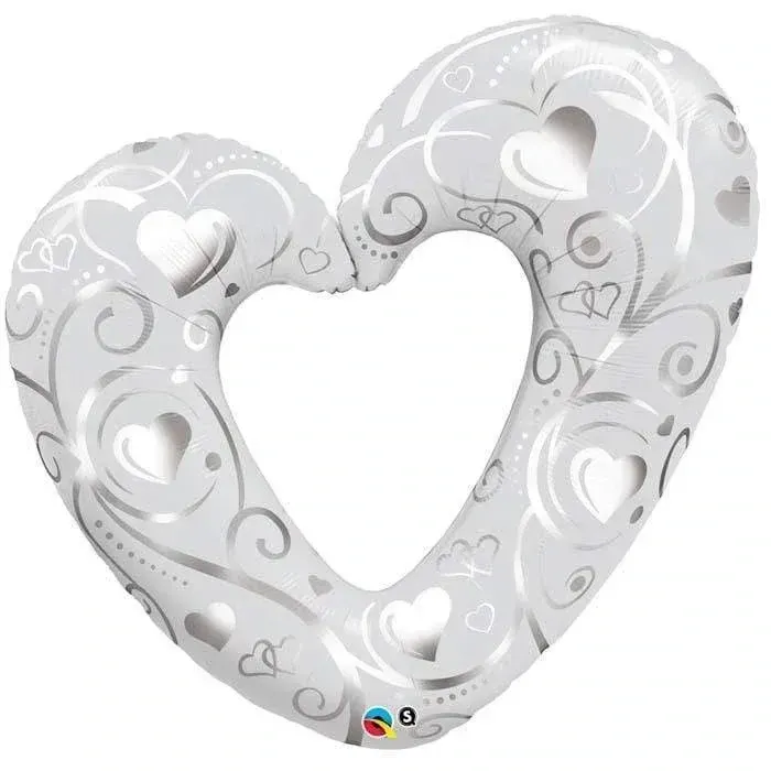 42" Hearts & Filigree Pearl White Helium Shape