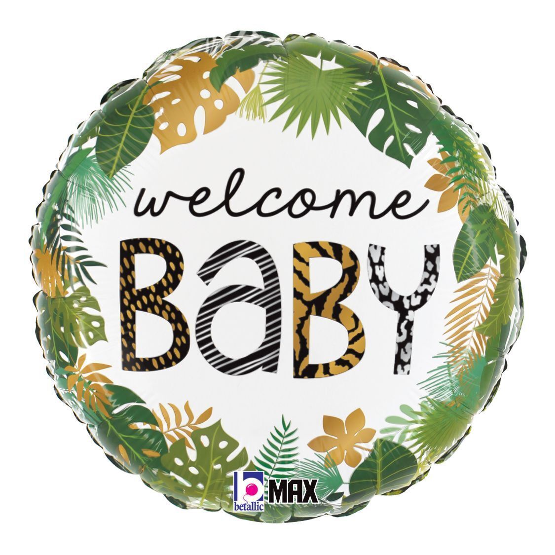 Foil Balloon Round Jungle Welcome Baby Max Float 18in