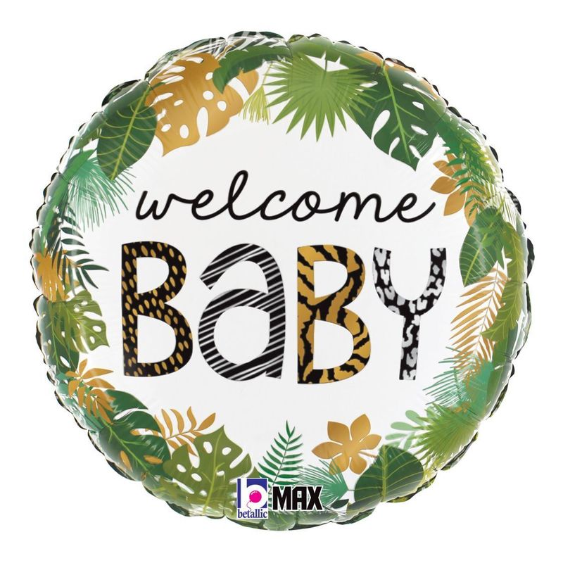 Foil Balloon Round Jungle Welcome Baby Max Float 18in