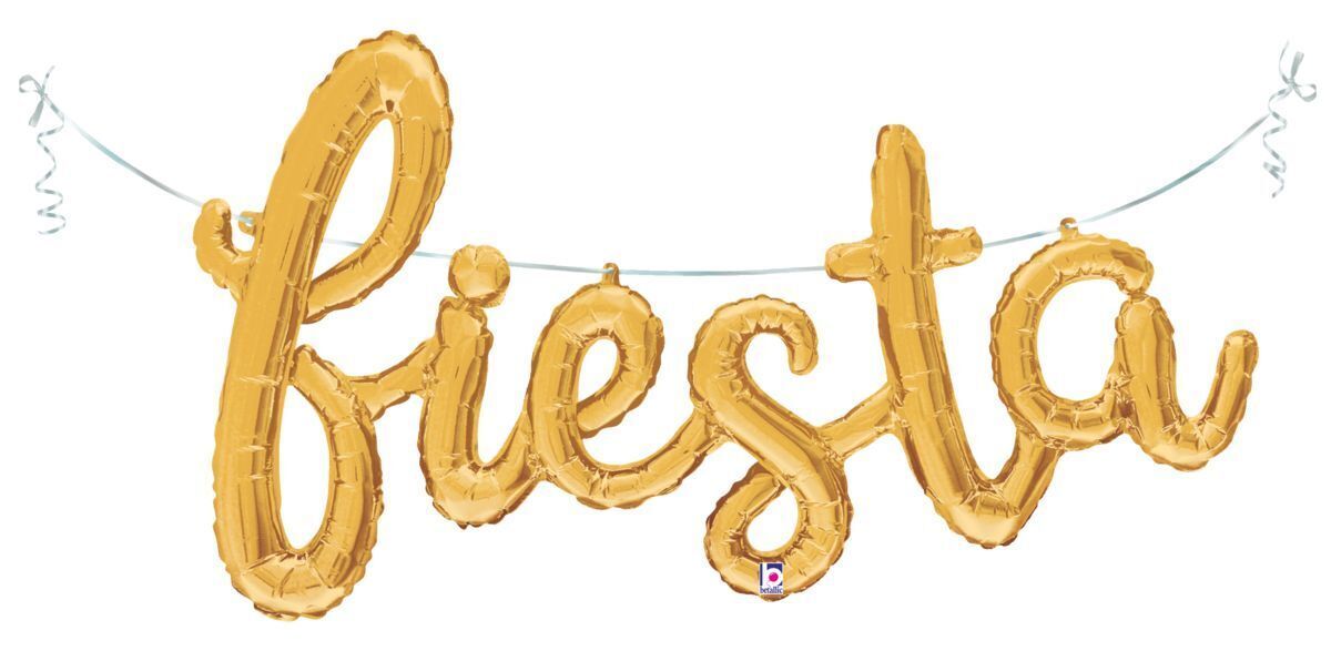 Foil Balloon Phrase Fiesta Script Gold 53in