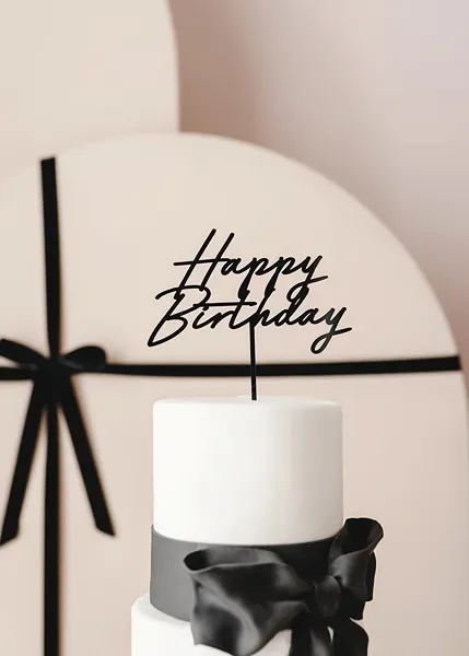 Cake Topper Happy Birthday 18 x 16 cm  BLACK