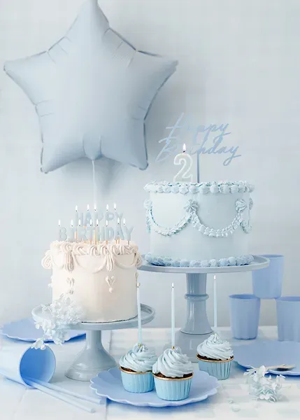 Acrylic Cake Topper Happy Birthday Mist Blue Matt 16.5cm