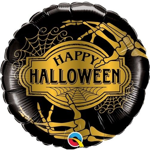 Qualatex Foil Balloon Happy Halloween Golden Skeleton 18in Foil Balloon
