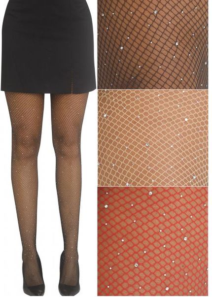 Beige Rhinestone Fishnet