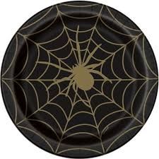 Black And Gold Spider Web Paper Plates (8ct)