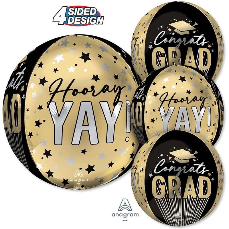 16 inch Congrats Grad Stripes & Stars Orb Foil Mylar Balloon