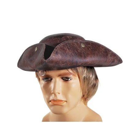 Adult Leatherette Pirate Tri-Corner Costume Hat, Brown