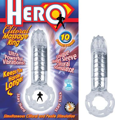 HERO COCKRING &amp; CLITORAL MASSAGER - CLEAR - #2374-1