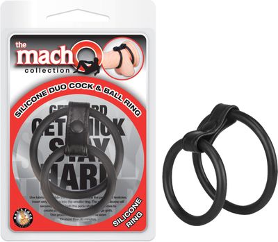THE MACHO SILICONE DUO COCK &amp; BALL RING - BLACK - #2475