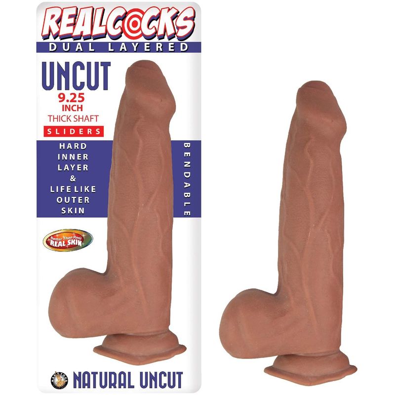 REALCOCKS DUAL LAYERED UNCUT SLIDERS 9.25&quot; THICK SHAFT-BROWN - #3068-2