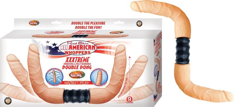 ALL AMERICAN WHOPPERS XXXTREME VIBRATING &amp; FULLY BENDABLE DOUBLE DONG - WHITE - #2376-1
