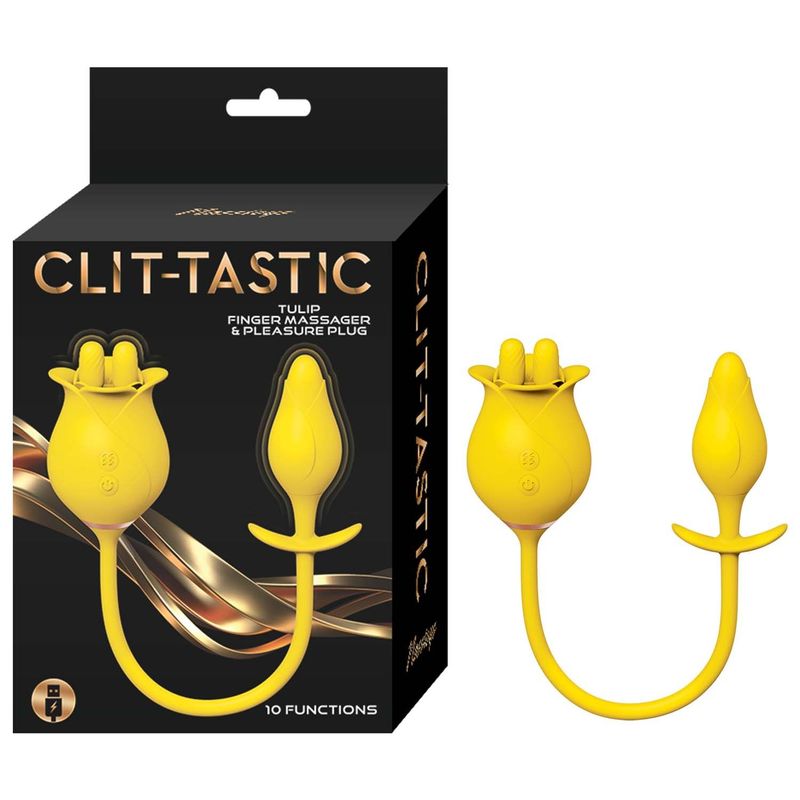 CLIT-TASTIC TULIP FINGER MASSAGER &amp; PLEASURE PLUG-YELLOW - #3163-2