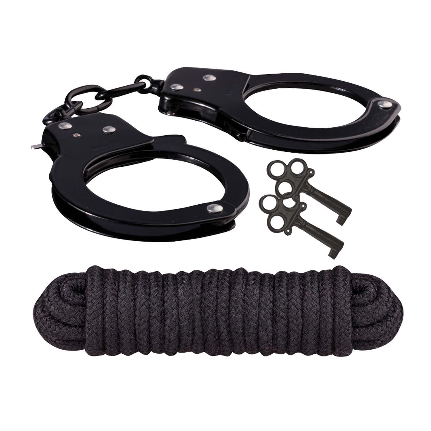 SINFUL METAL CUFFS W/KEYS &amp; LOVE ROPE-BLACK - #2544-3