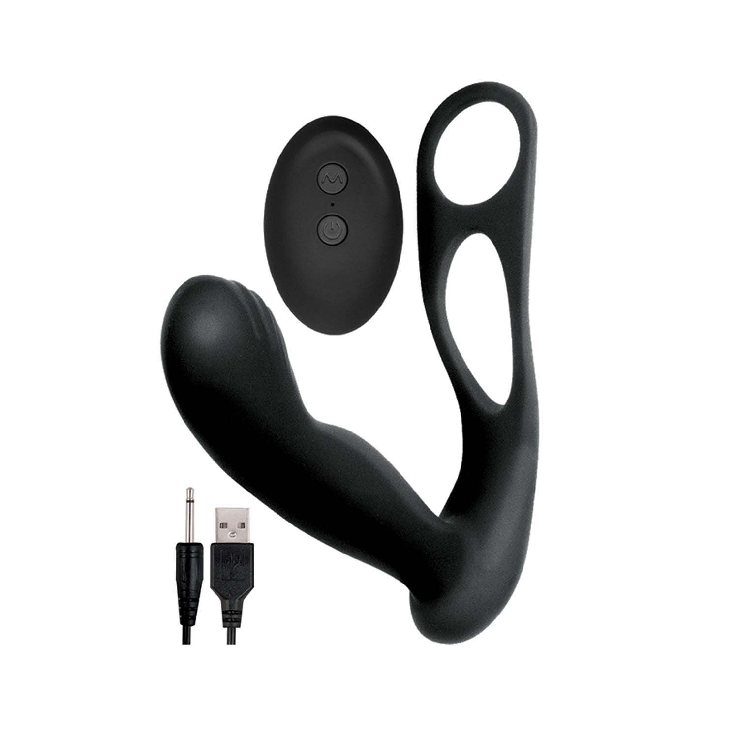 BUTTS UP PROSTATE MASSAGER W/SCROTUM &amp; COCK RING-BLACK - #3059