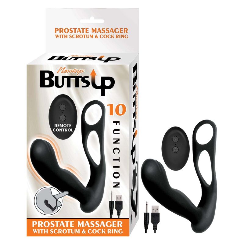 BUTTS UP PROSTATE MASSAGER W/SCROTUM &amp; COCK RING-BLACK - #3059