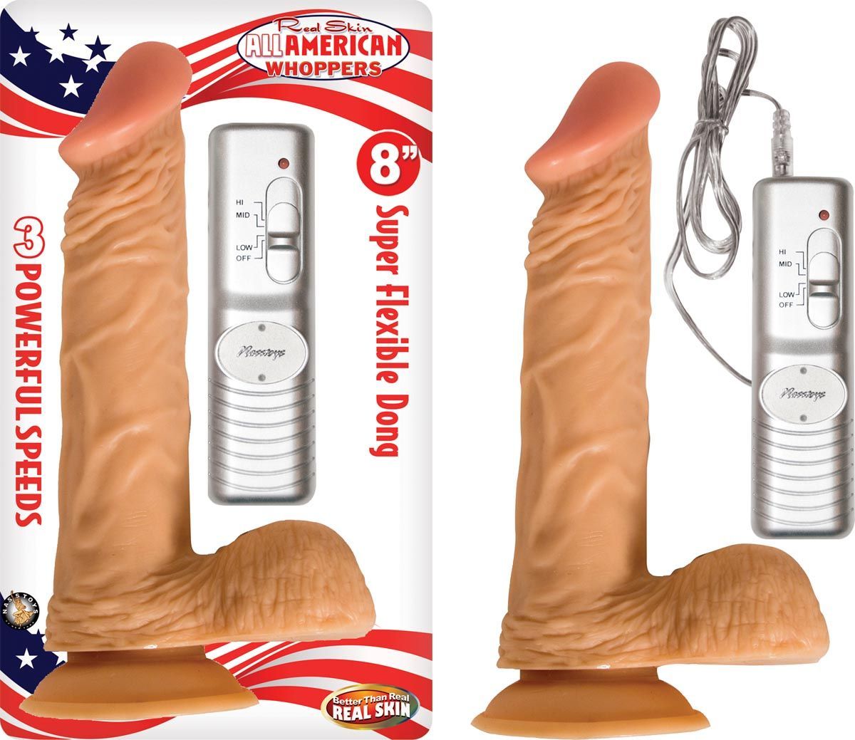 ALL AMERICAN WHOPPER-8&quot; VIBRATING W/ BALLS WHITE - #1898-1
