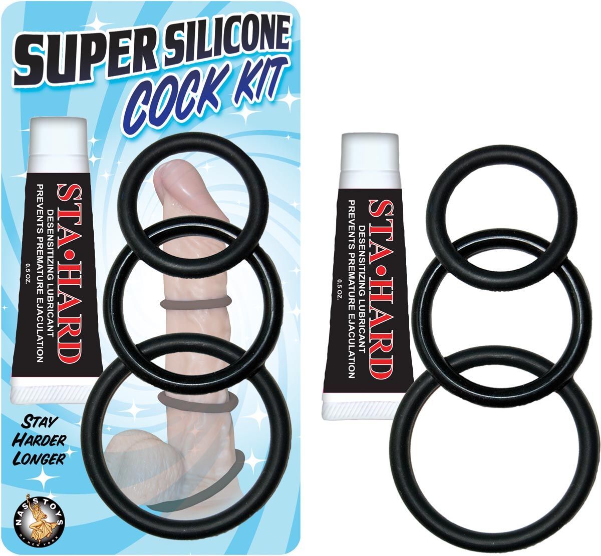 SUPER SILICONE COCK KIT W/STA HARD .5 OZ-BLACK - #2674-2