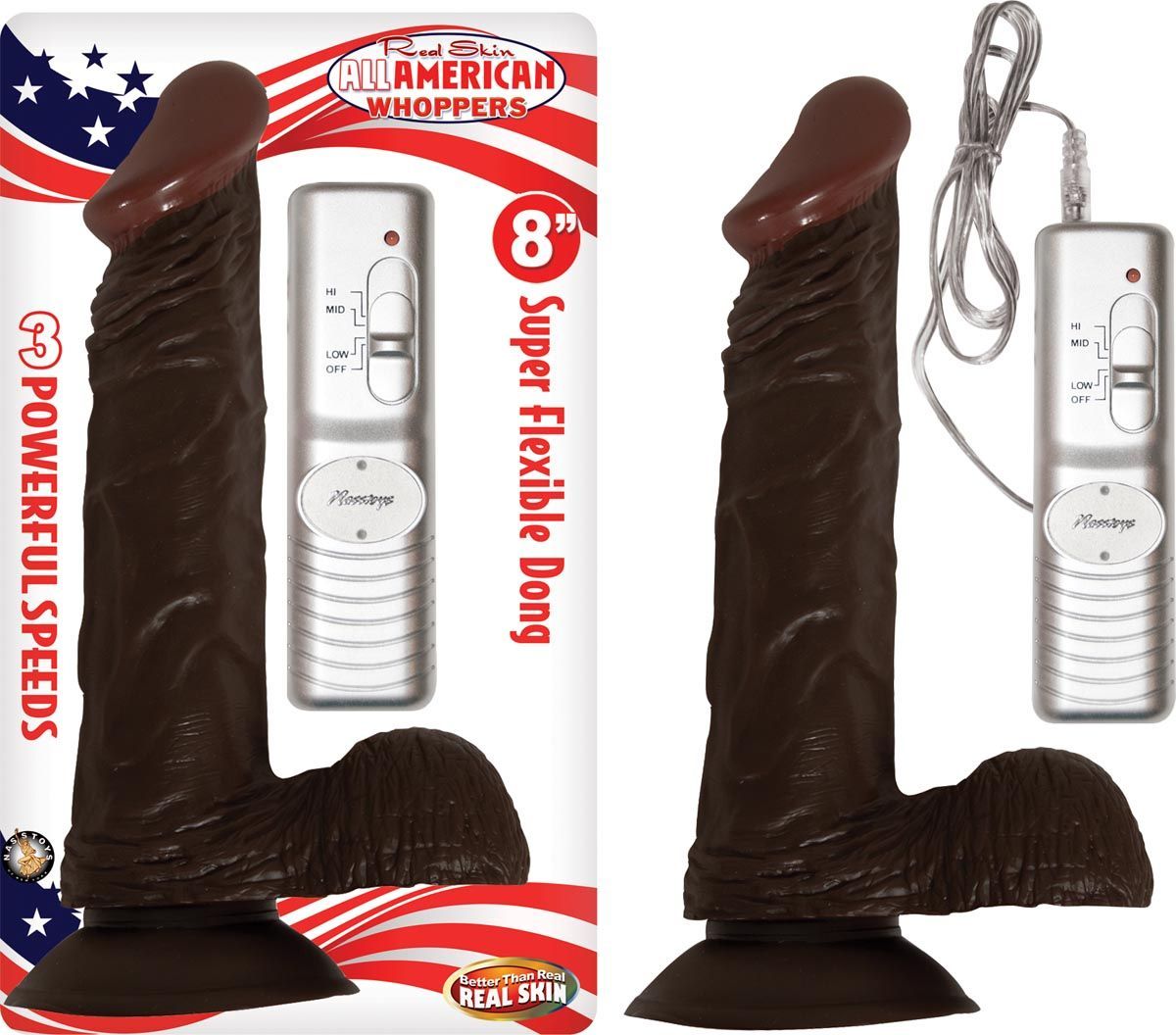AFRO AMERICAN WHOPPER-8&quot;VIBRATING W/ BALLS BROWN - #1898-2
