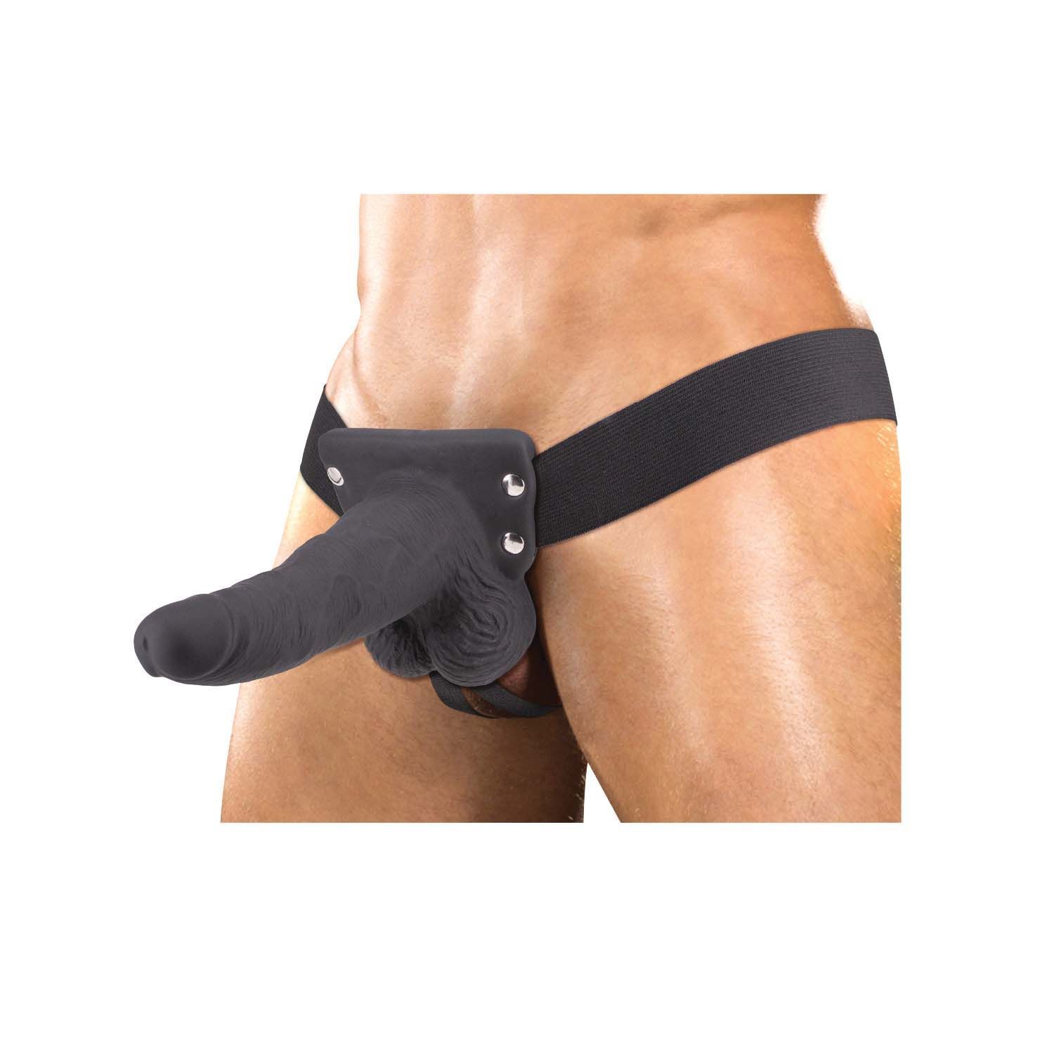 ERECTION ASSISTANT HOLLOW STRAP-ON 6&quot; VIBRATING-BLACK - #3079-2