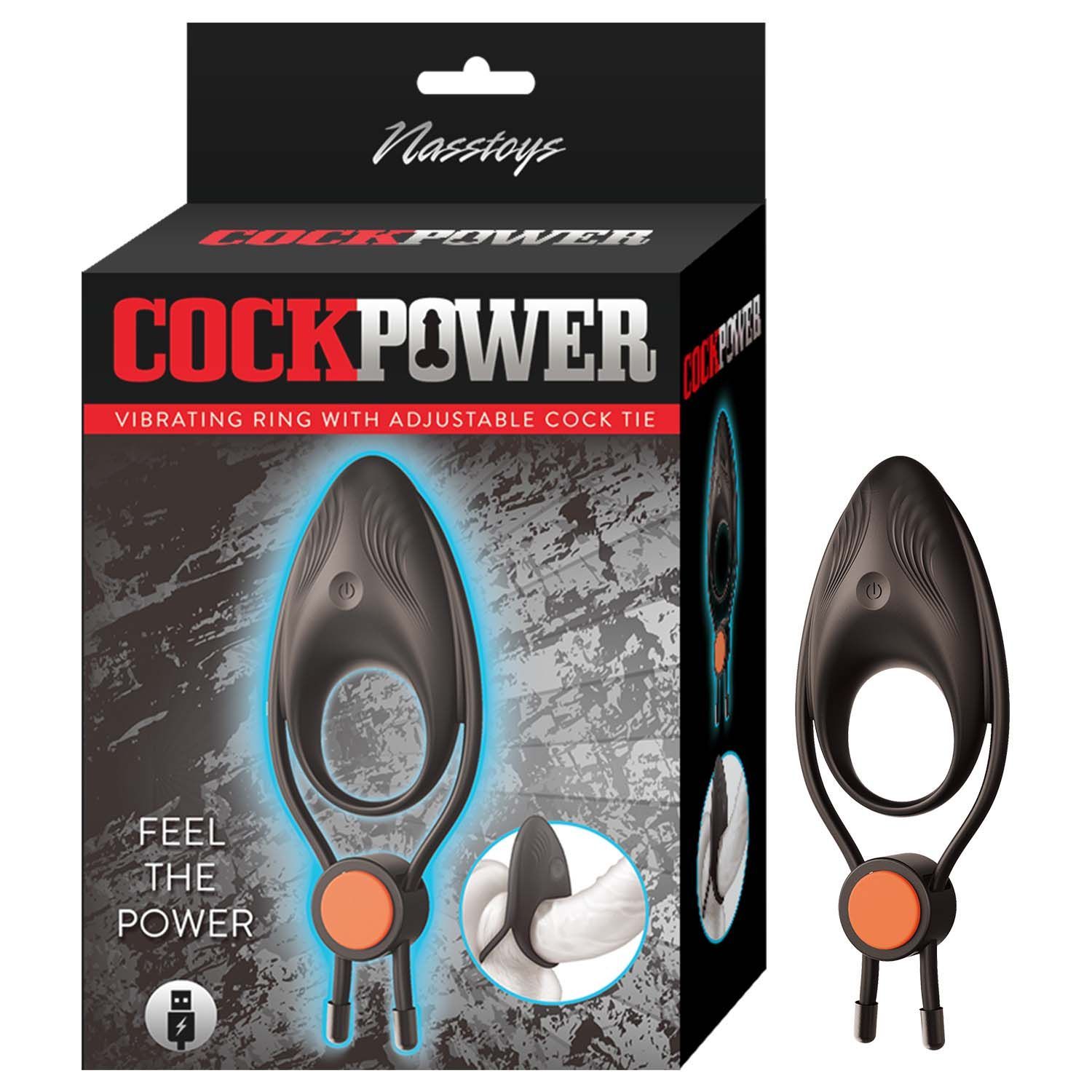 COCKPOWER VIBRATING RING W/ADJUSTABLE COCK TIE-BLACK - #3246
