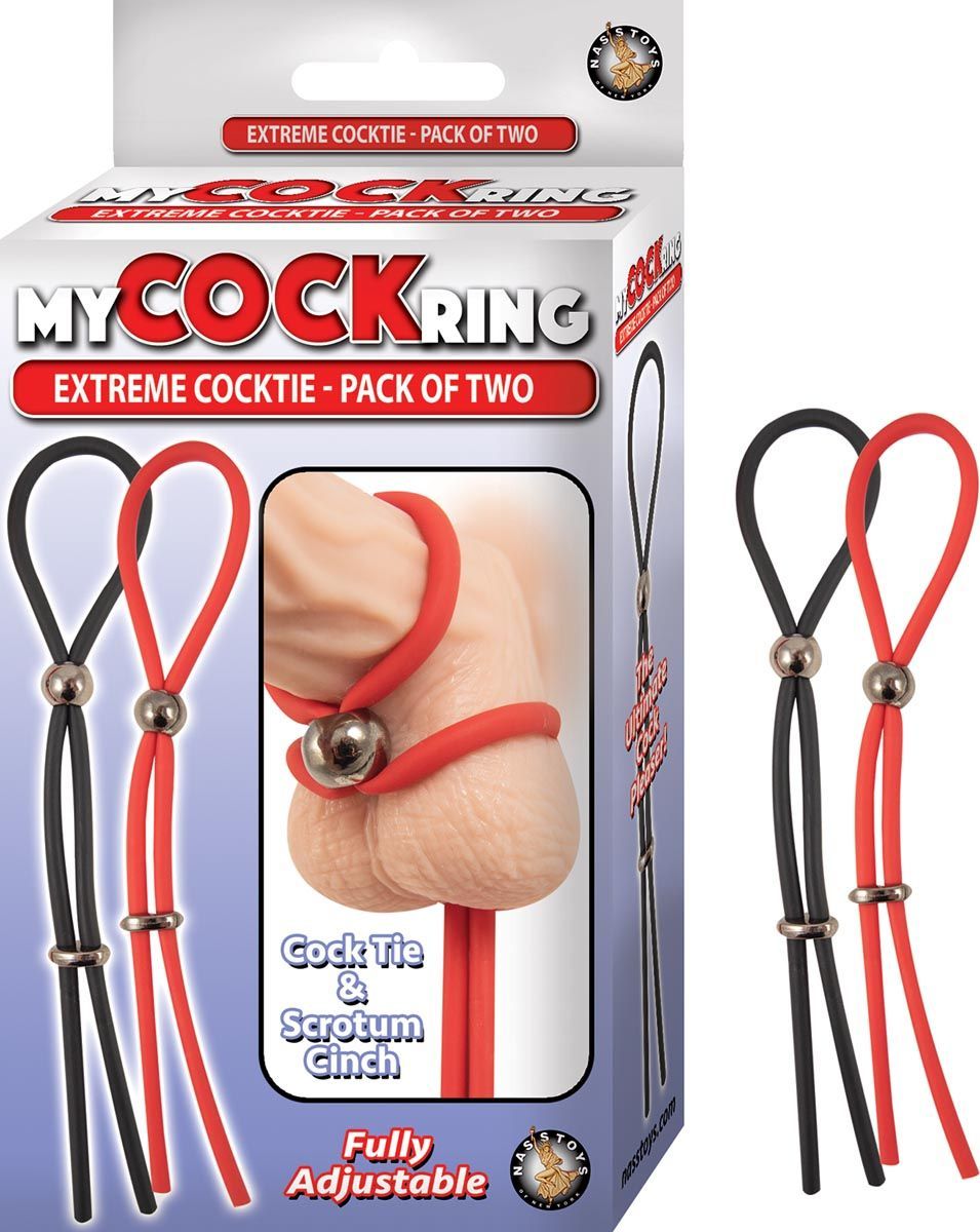 MY COCKRING EXTREME COCKTIE-PACK OF TWO-BLACK &amp; RED - #2867