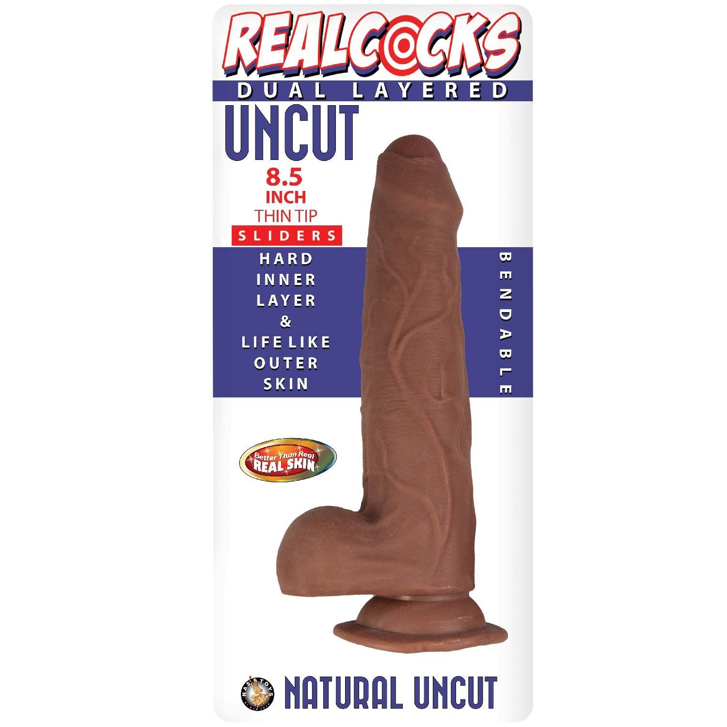 REALCOCKS DUAL LAYERED UNCUT SLIDERS 8.5&quot; THIN TIP -BROWN - #3065-2