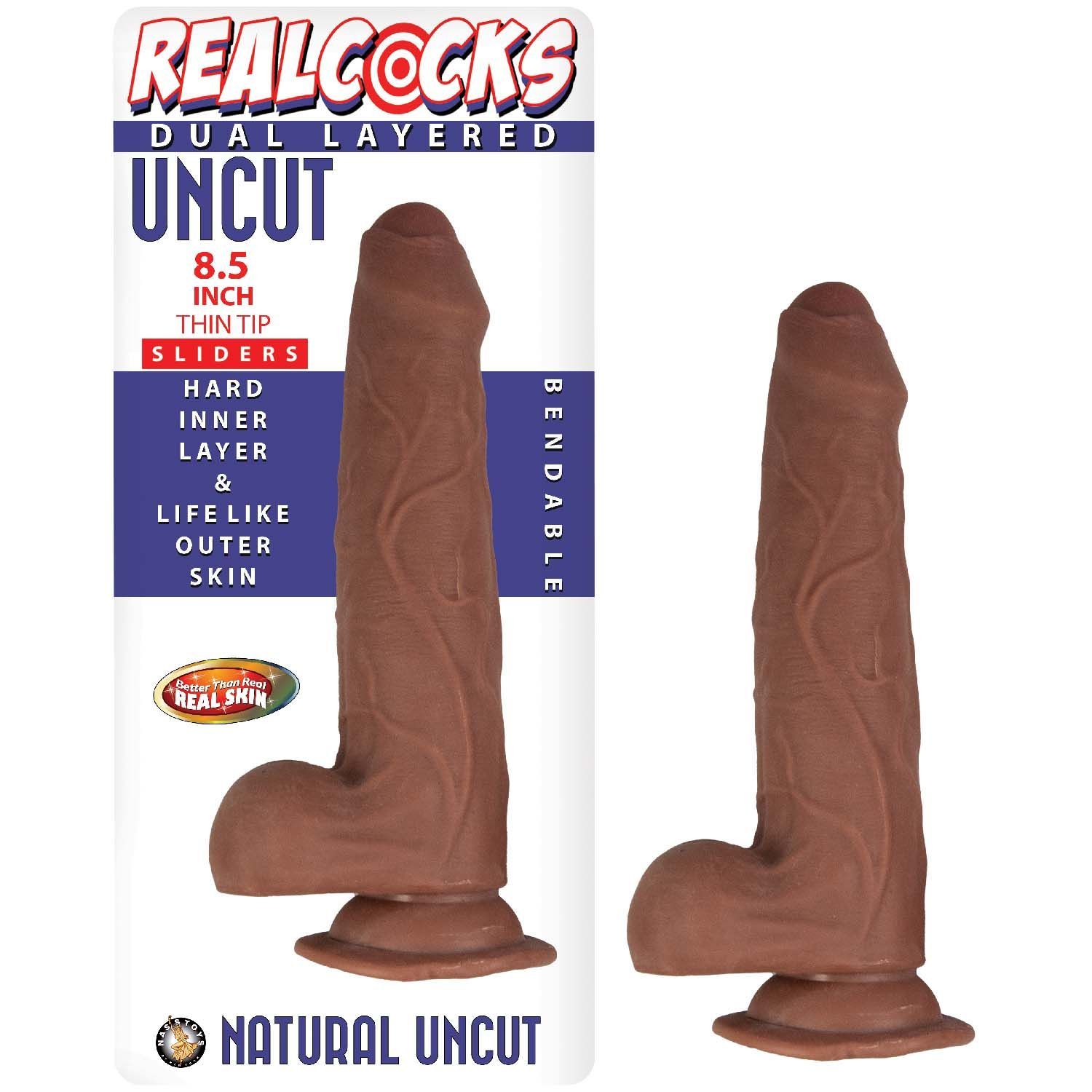 REALCOCKS DUAL LAYERED UNCUT SLIDERS 8.5&quot; THIN TIP -BROWN - #3065-2