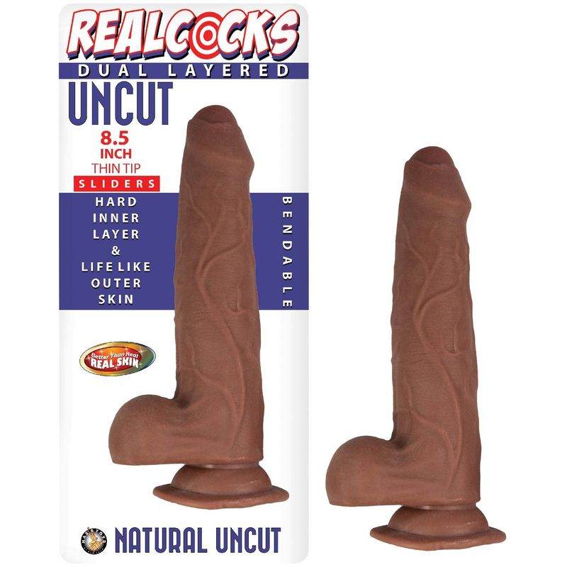 REALCOCKS DUAL LAYERED UNCUT SLIDERS 8.5&quot; THIN TIP -BROWN - #3065-2