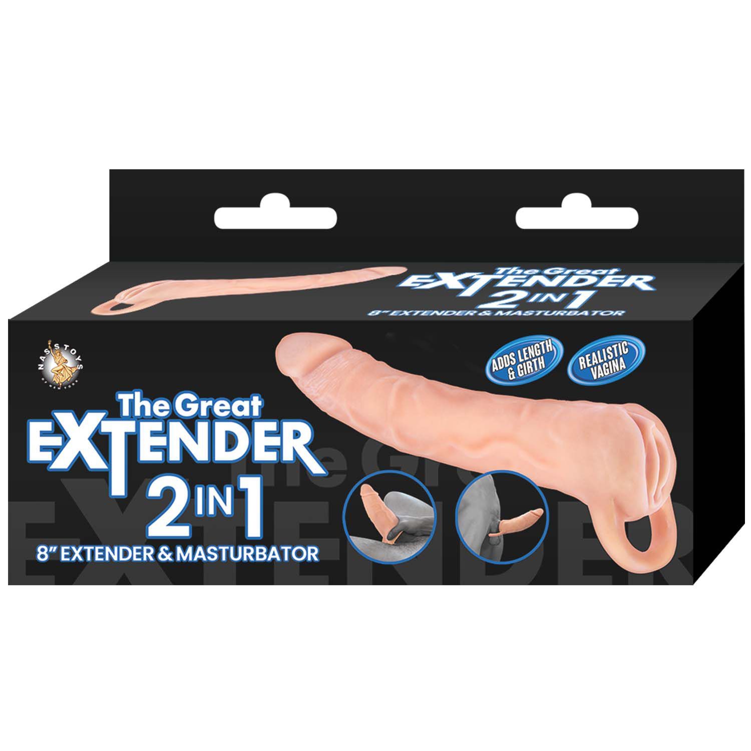 THE GREAT EXTENDER 2 IN 1 8&quot; EXTENDER &amp; MASTURBATOR-WHITE - #3190