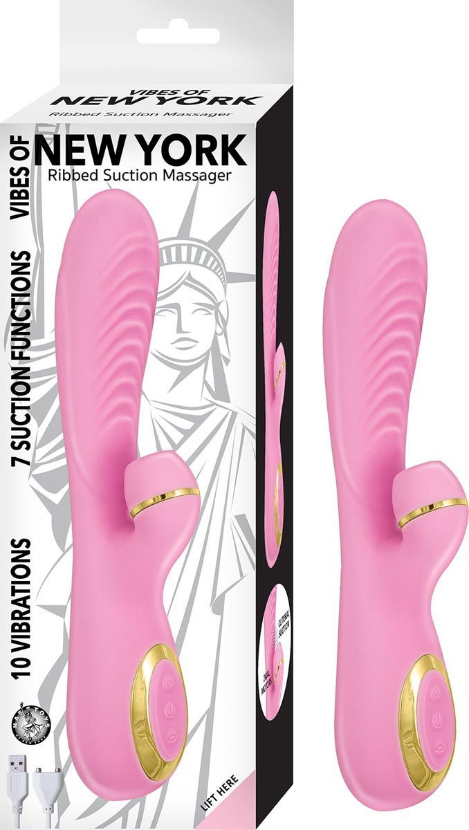 VIBES OF NEW YORK RIBBED SUCTION MASSAGER-PINK - #2914-1
