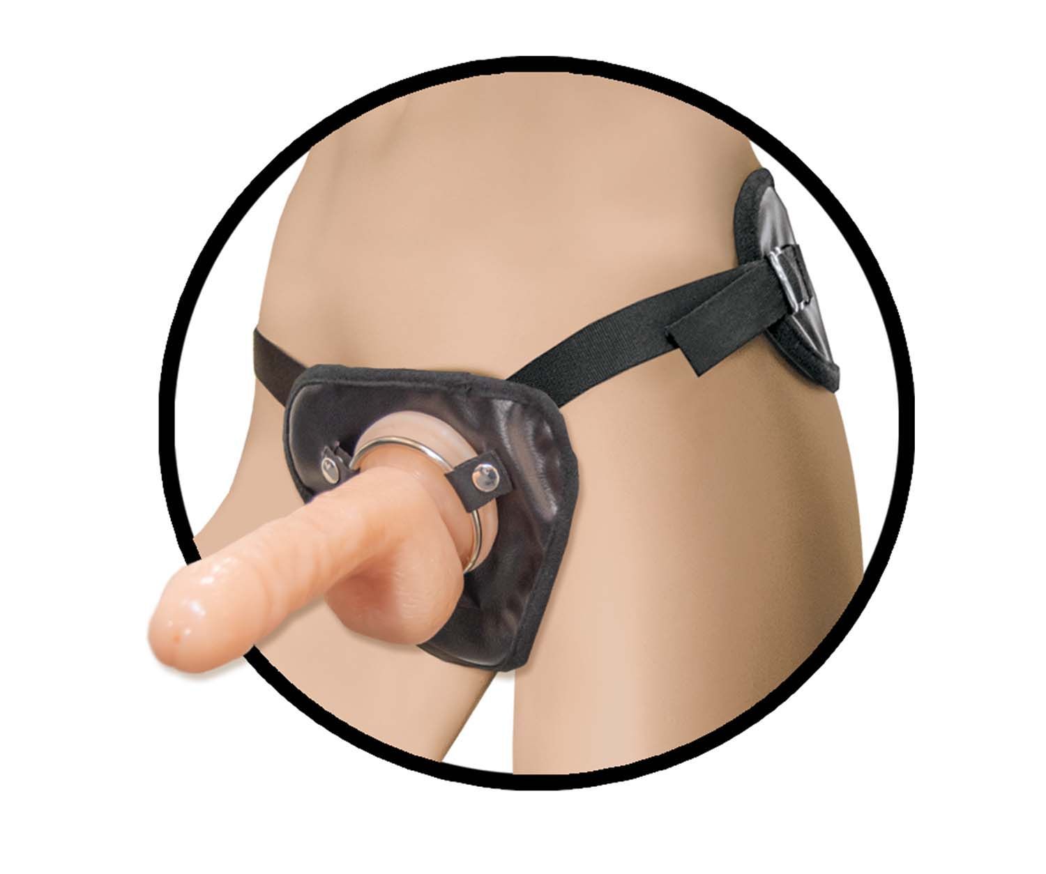 NATURAL REALSKIN SQUIRTING PENIS W/ADJUSTABLE HARNESS 6&quot;-WHITE - #2859