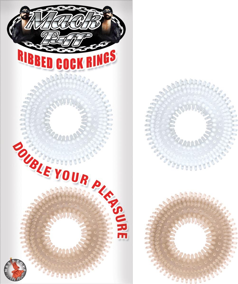 MACK TUFF RIBBED COCK RINGS - CLEAR/SMOKE - #2526