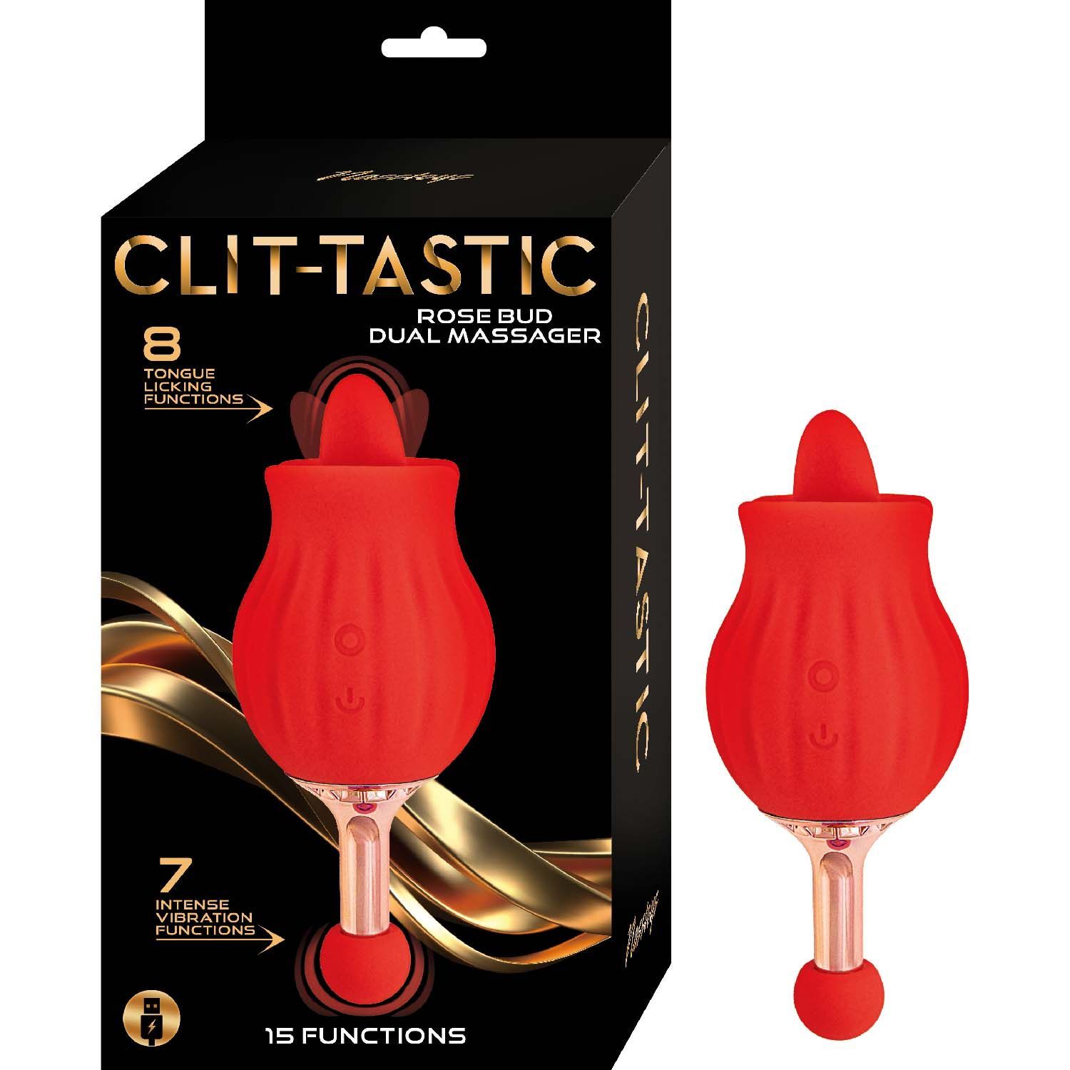 CLIT-TASTIC ROSE BUD DUAL MASSAGER-RED - #3172-1